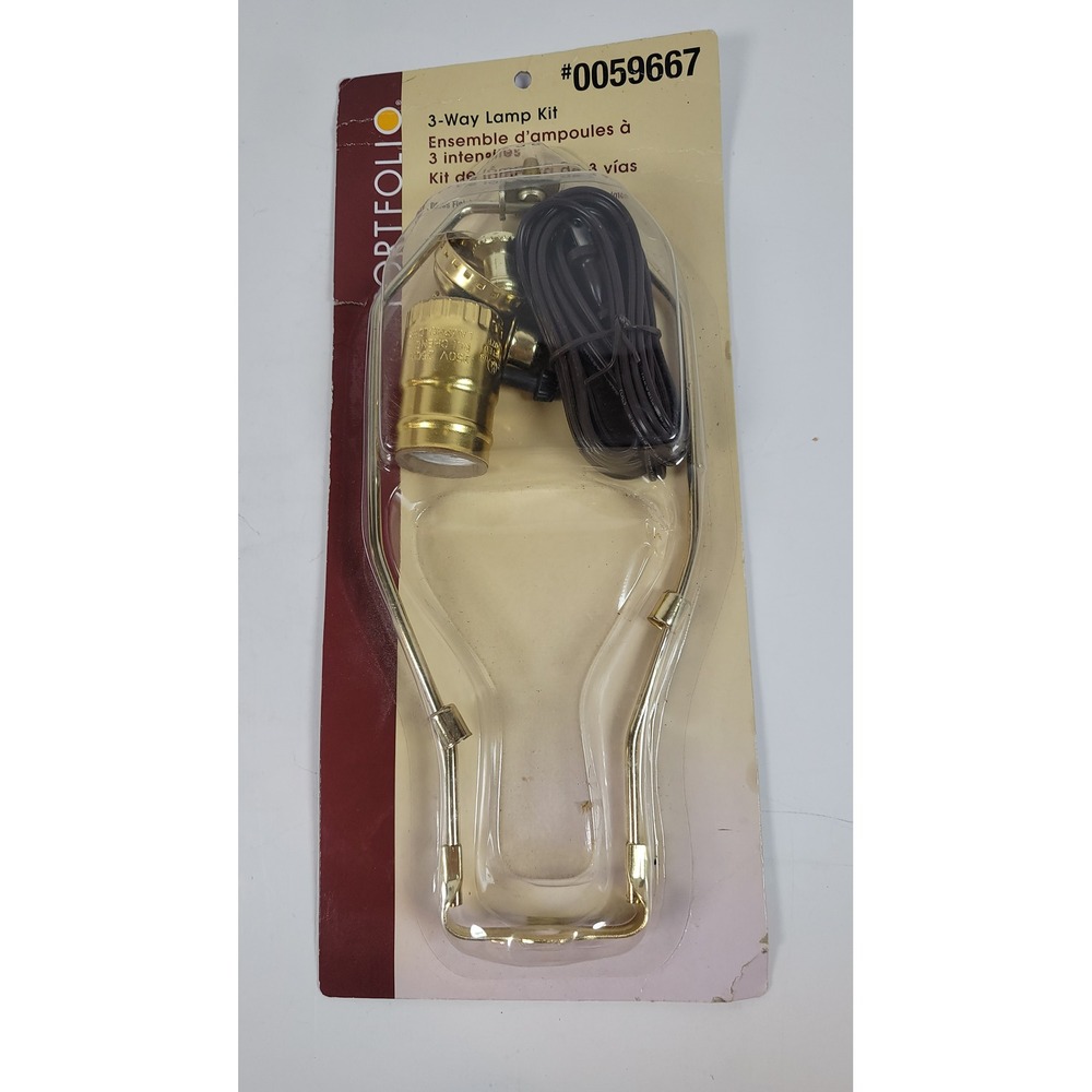 Portfolio 3-Way Lamp Kit Brass Finish 10in Harp 8ft Cord 0059667 924L NEW